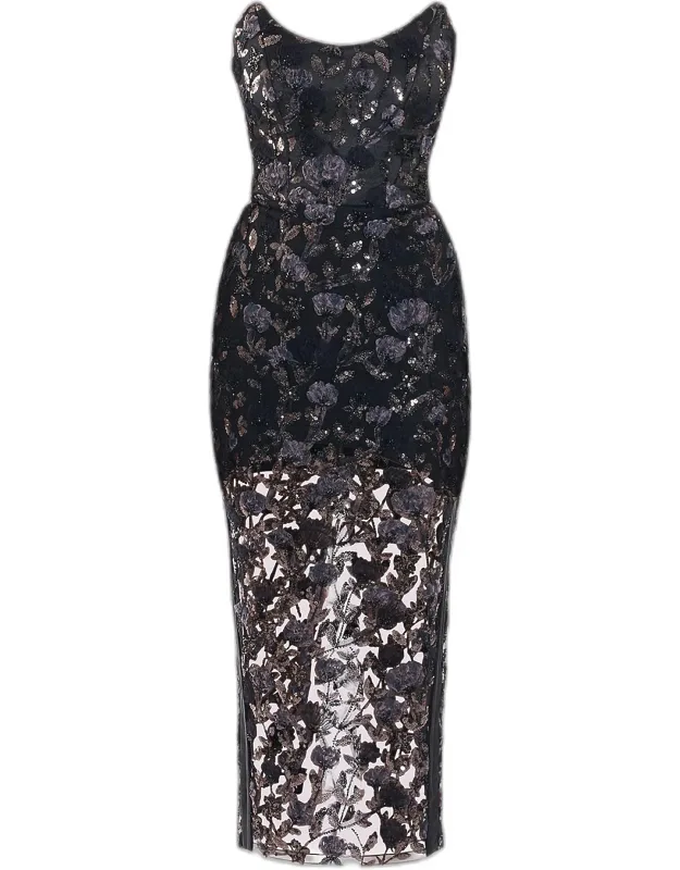 Roses & Their Ashes Sheath Cocktail Midi Dress