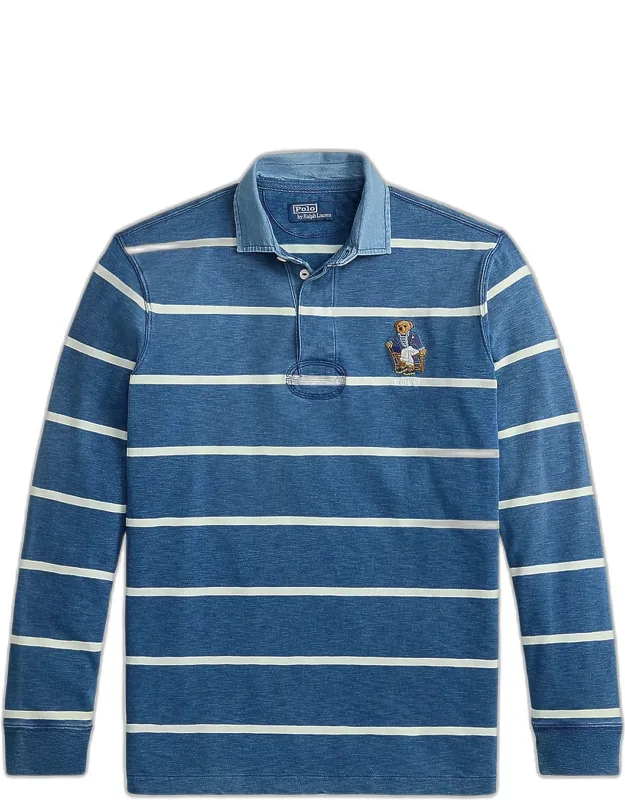 Striped Polo Bear Cotton Rugby Shirt