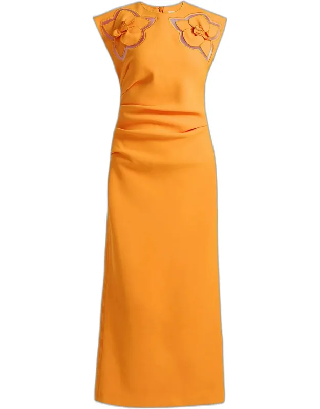 Floral Cut-out Crepe Sheath Midi Dress