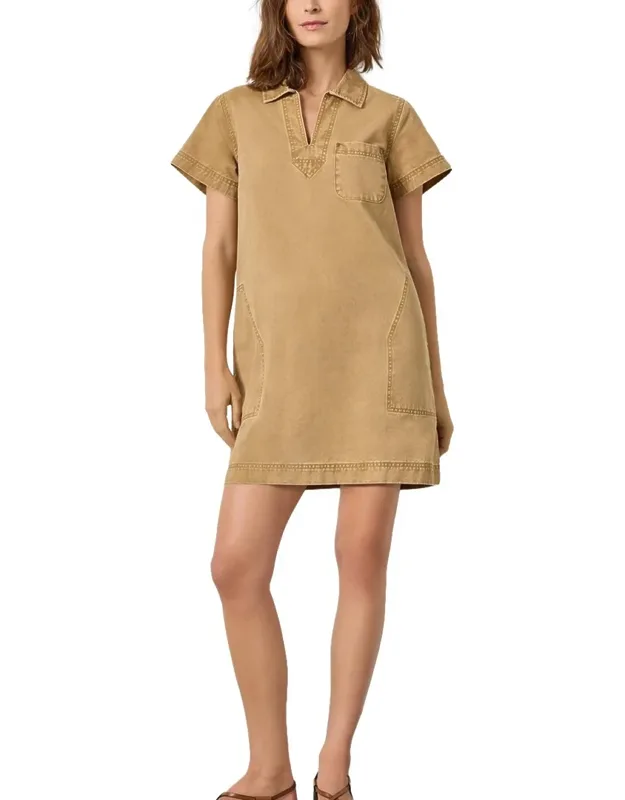 Twill Split Neck Collared Dress