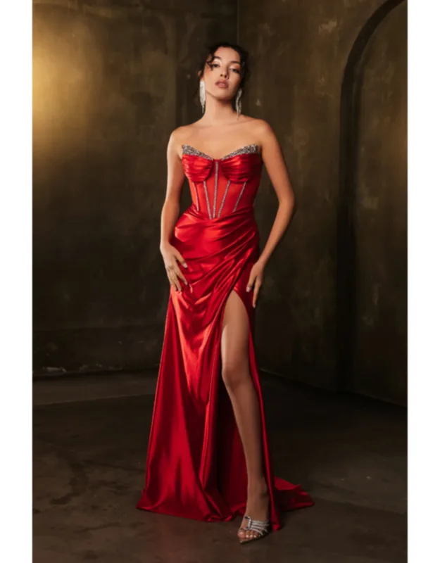 Strapless Satin Corset Bodice Long Prom Dress