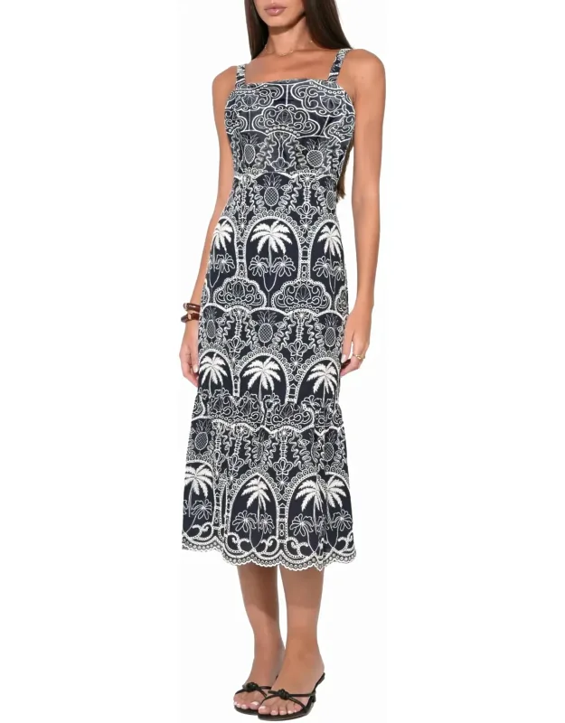 Evangeline Scallop Embroidery Midi Dress