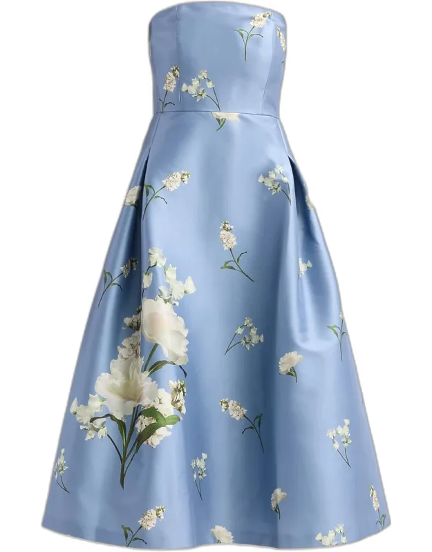 Shay Strapless Floral-print Stretch Mikado Dress