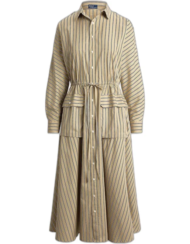 Striped Cotton Canvas Midi Shirtdress