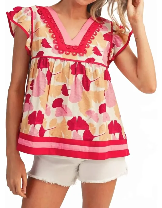 Flutter Sleeve Babydoll Blouse In Floral