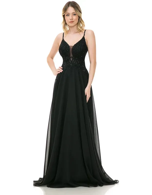 Lace Appliqué Spaghetti Strap A-line Gown