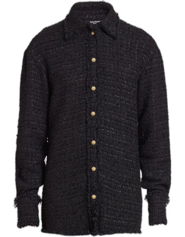 Textured Cotton Tweed Shirt Jacket