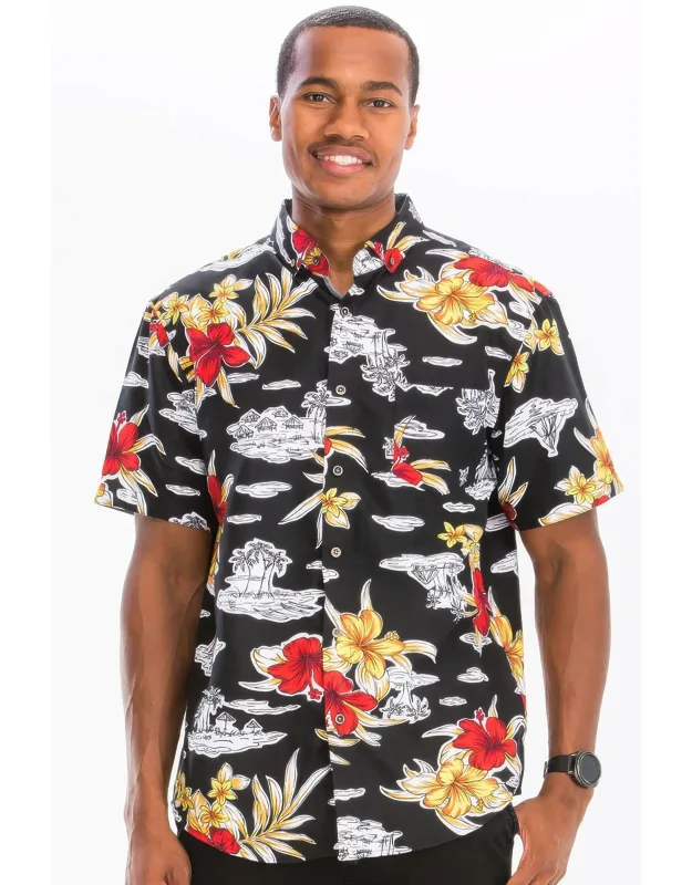 Print Hawaiian Button Down Shirt
