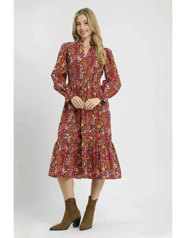 Floral Midi Dress With Smocked Waist