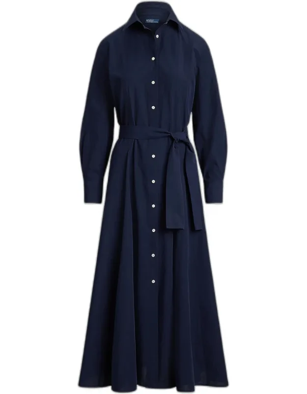 Pleated Cotton Canvas Midi Shirtdress