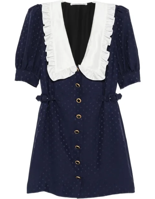 Star-jacquard Ruffled-collar Mini Dress