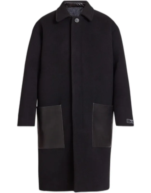 Leather-trimmed Cotton Coat