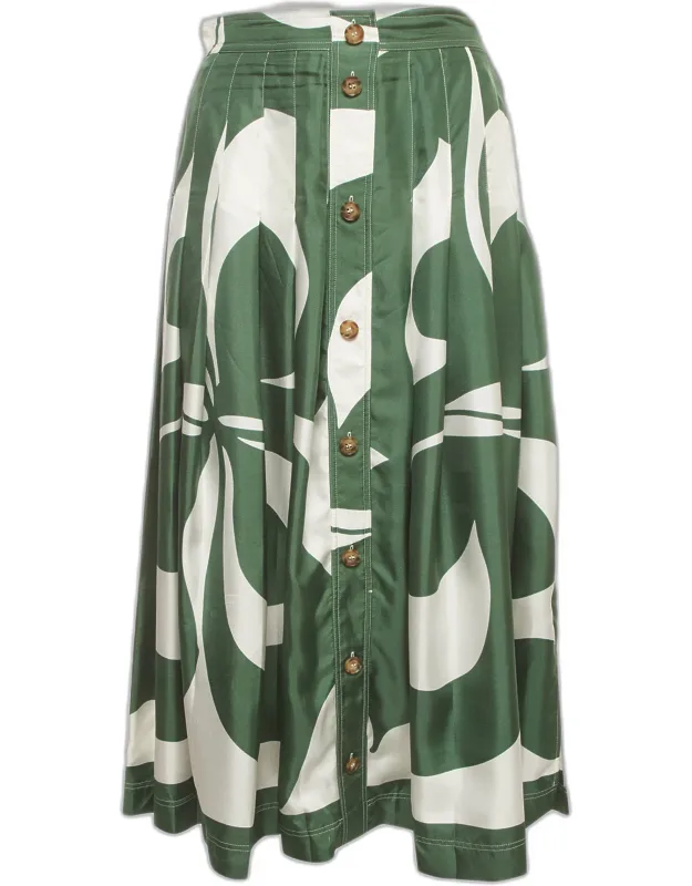 Abstract Print Silk Pleated Midi Skirt