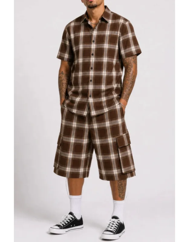 Checkered Shirt And Cargo Shorts Set