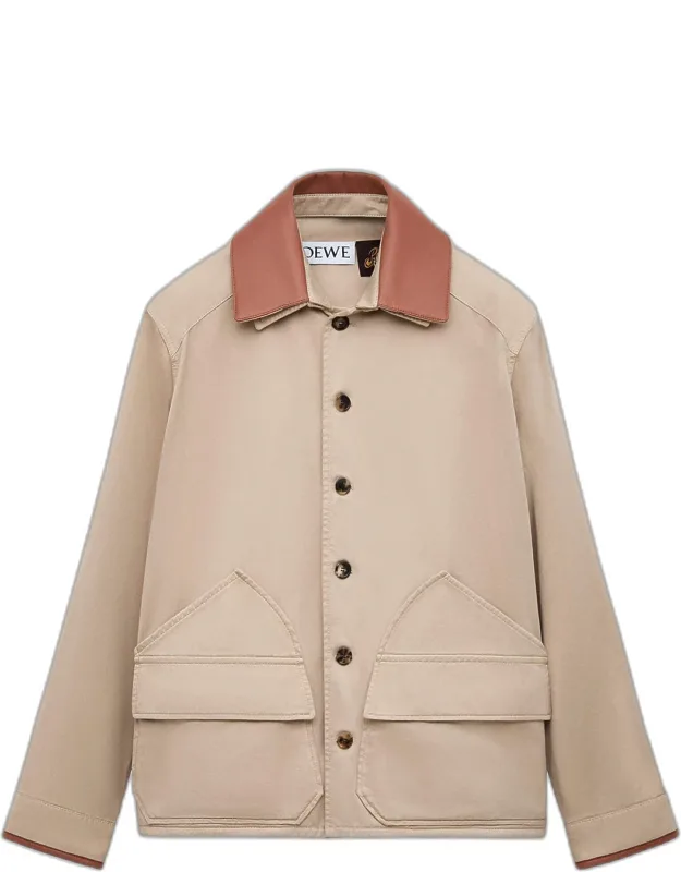 Washed Cotton Leather-collar Shirt Jacket