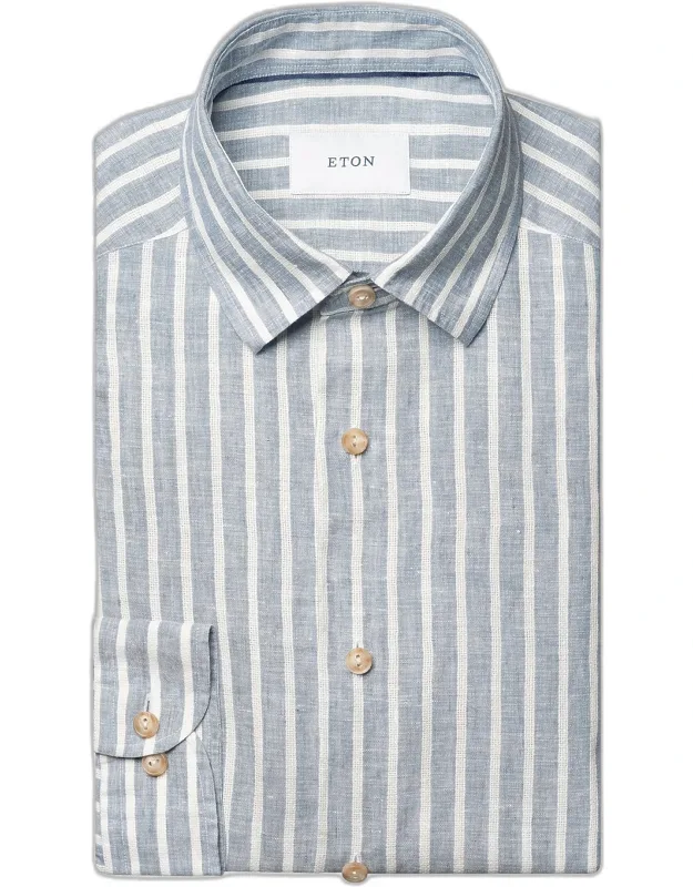 Structure Striped Linen Button-front Shirt