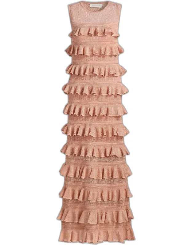Frill-tiered Midi Dress