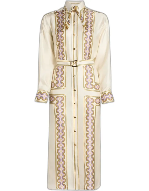 Luna Retro Print Silk Midi Shirtdress