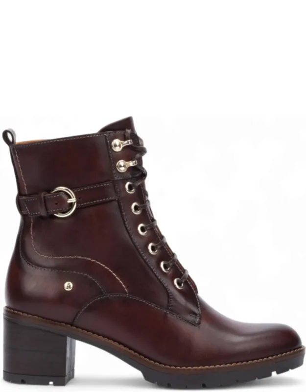 Caoba Brown Leather Mid-heel Combat Ankle Boots
