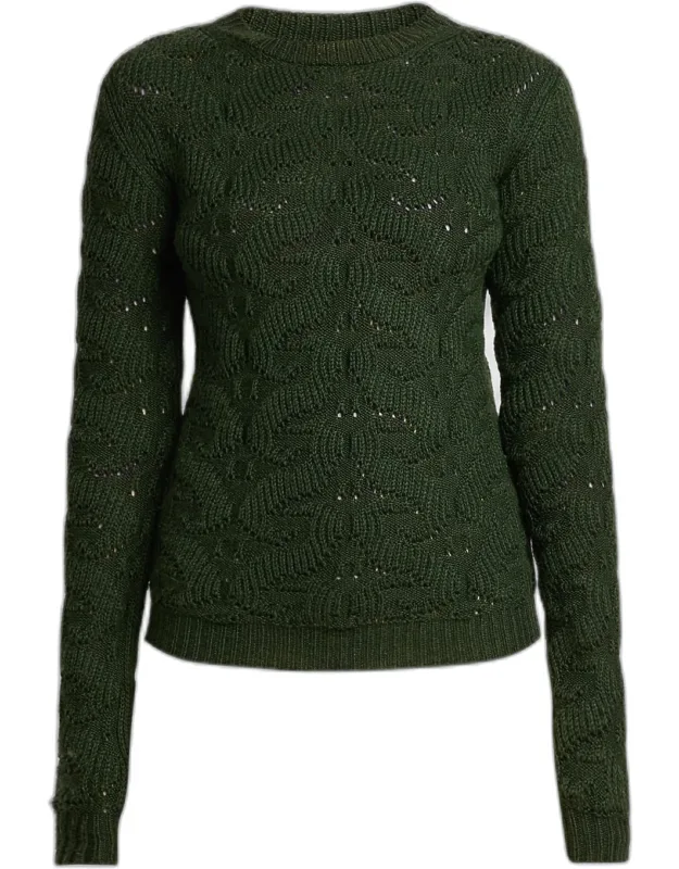 Pointelle Cable Knit Crewneck Sweater