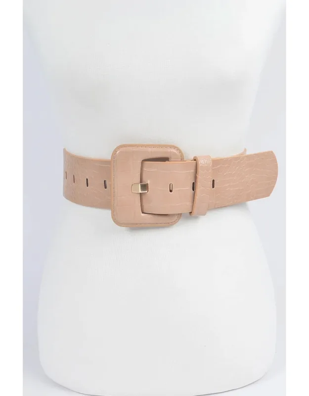 Faux Croc Leather Waist Belt - Slim Design, Textured Finish