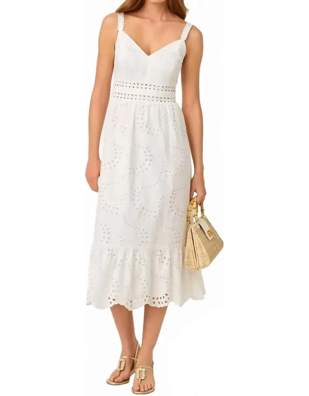 Tiah Midi Dress In Dancing Daisies With Adjustable Straps And Flattering V-neckline