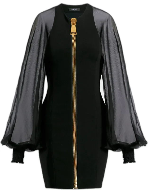 Sheer-sleeve Mini Dress