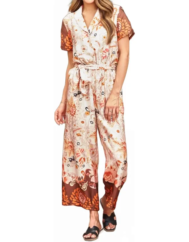 Satin Border Print Jumpsuit