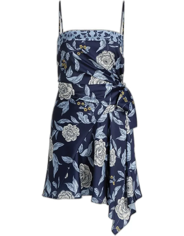 Floral Crepe Wrap-waist Mini Dress