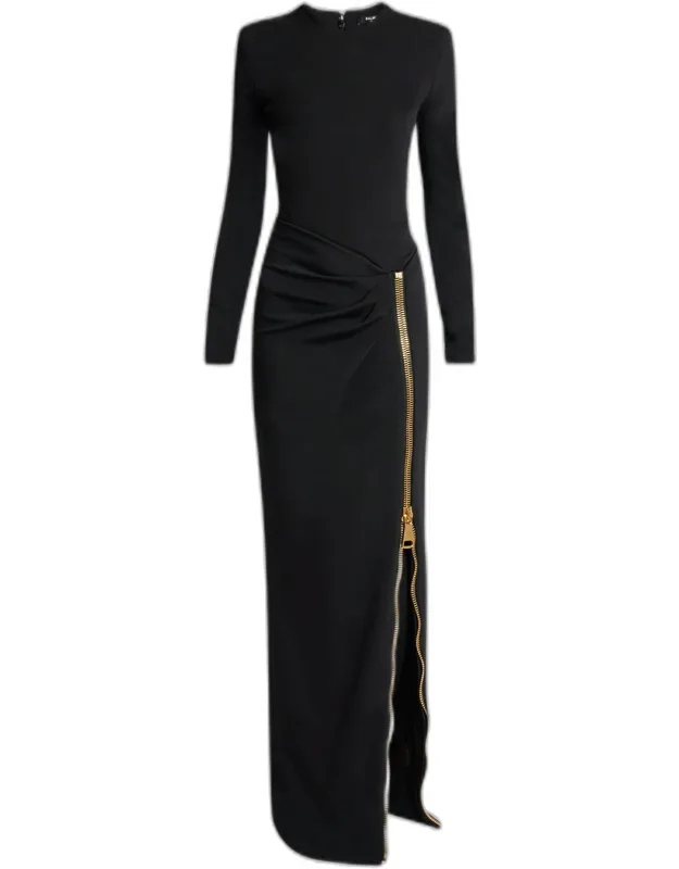 Knit Zip Slit Maxi Dress