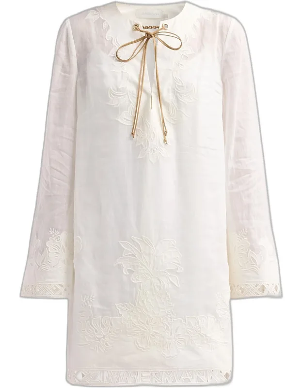 Floral Embroidered Tunic Mini Dress