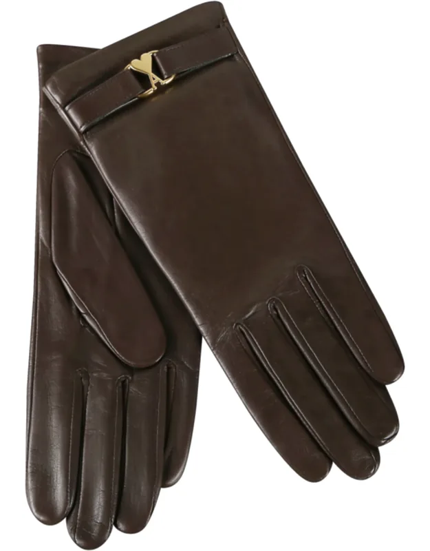 Leather Gloves With Gold Logo Plaque