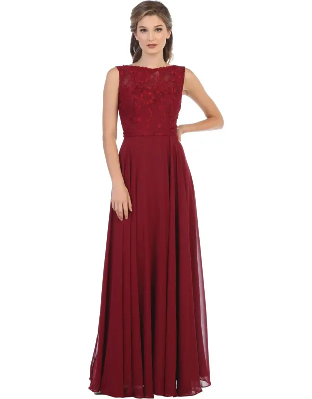 Long Sleeveless Lace Chiffon Dress