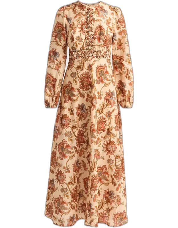 Floral Linen Knot Detail Maxi Dress