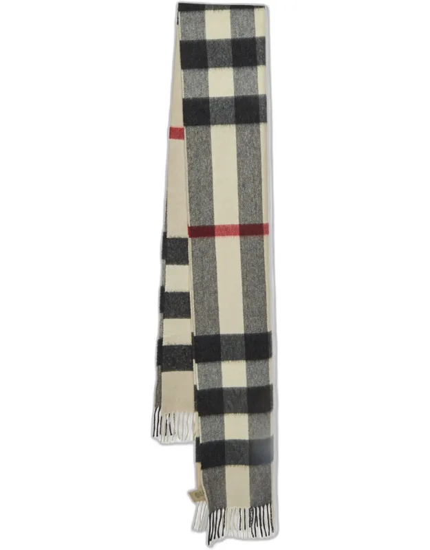 Checked Cashmere Fringed Scarf
