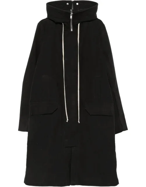 Drawstring-hood Zipped Coat