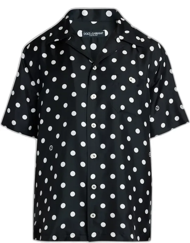 Silk Twill Polka Dot Monogram Camp Shirt