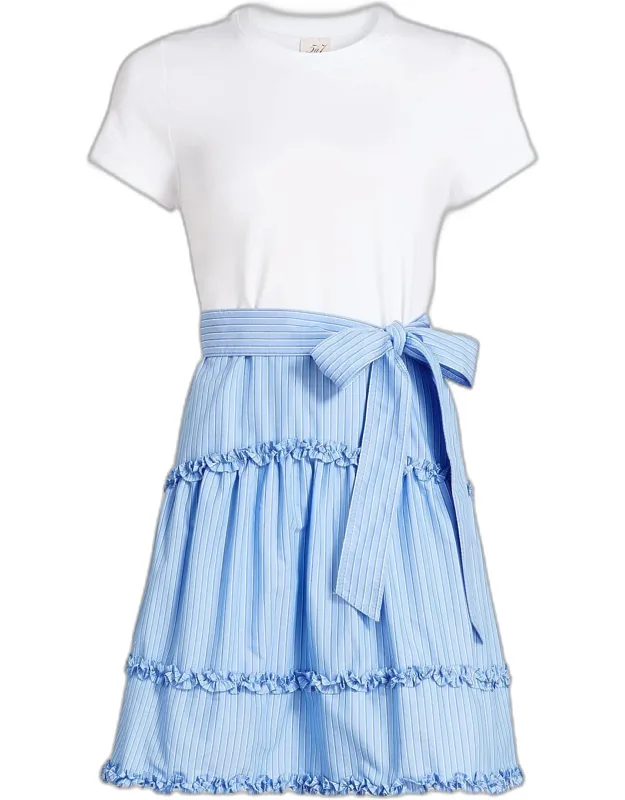 Mixed-media Belted Cotton-blend Mini Dress