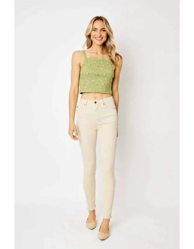 High Waist Garment Dyed Tummy Control Skinny Jeans