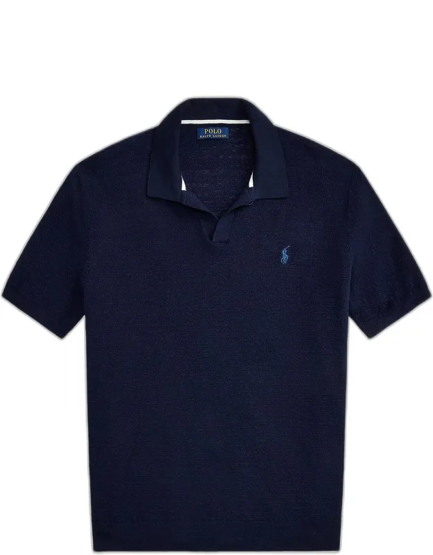 Cotton And Linen Knit Johnny Collar Polo Shirt