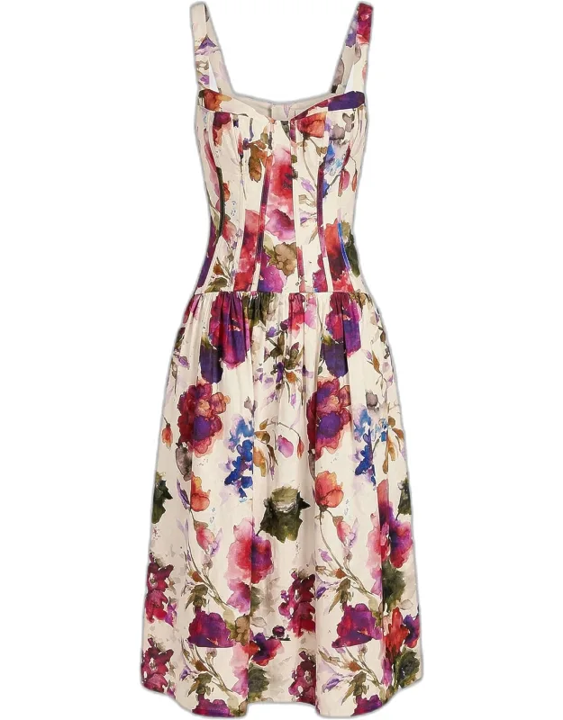 Floral Linen-blend Midi Dress