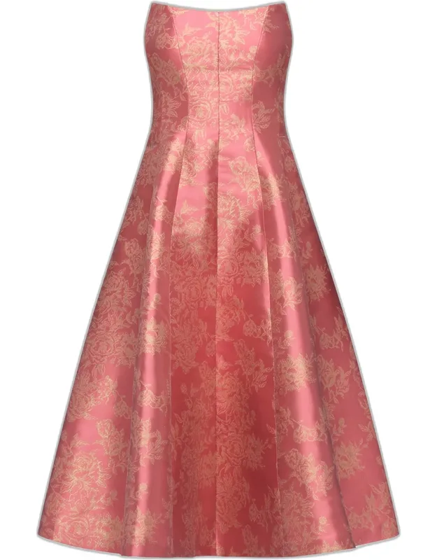 Quincy Tea-length Strapless Metallic Jacquard Dress