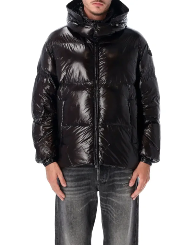 High-collared Quilted Puffer Jacket With Glossy Finish