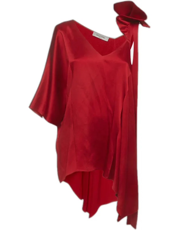 Red Satin Draped Top