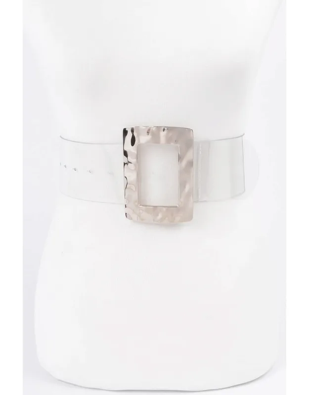 Rectangle Metal Buckle Clear Belt - Sleek Transparent Design, Perfect For Waist-cinching