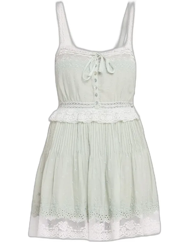 Embroidered Lace-trim Mini Dress