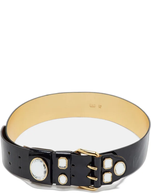 95cm Patent Leather Crystal Embellished Waist Belt