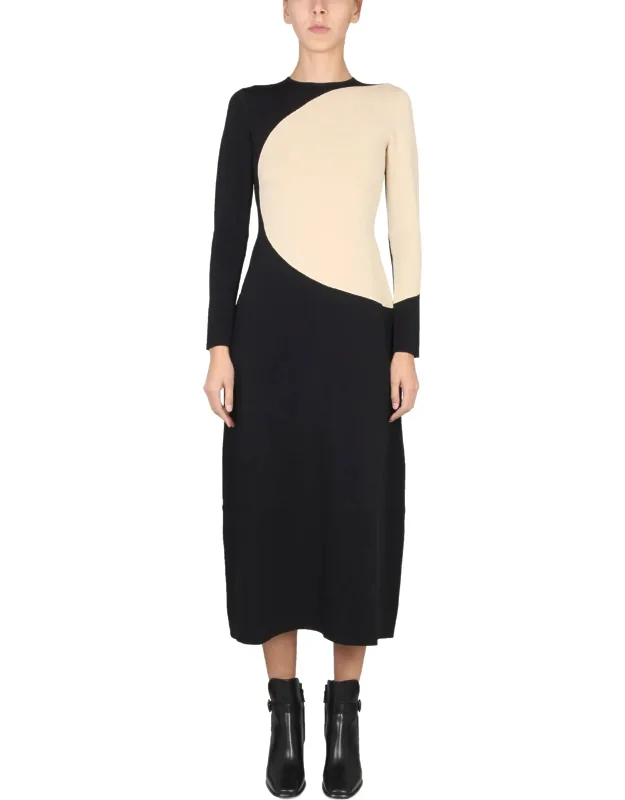 Colorblock Dress With Round Neckline And Concealed Back Zipper Closure