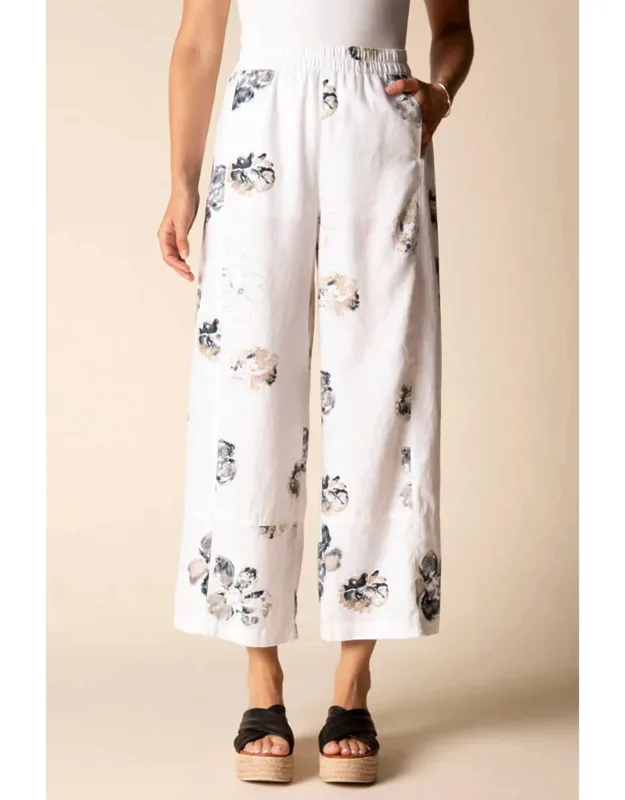 Linen Floral Seamed Crop Pants