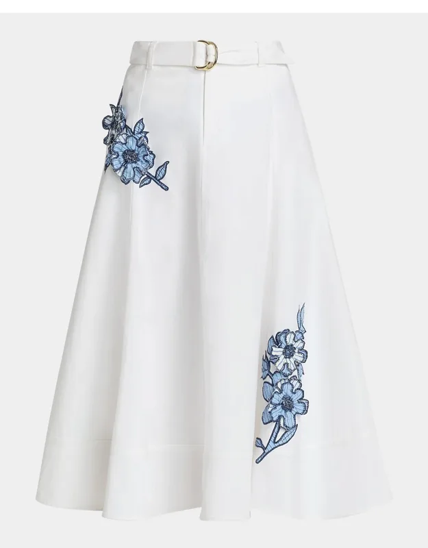 Striped Floral Appliqué Midi Skirt